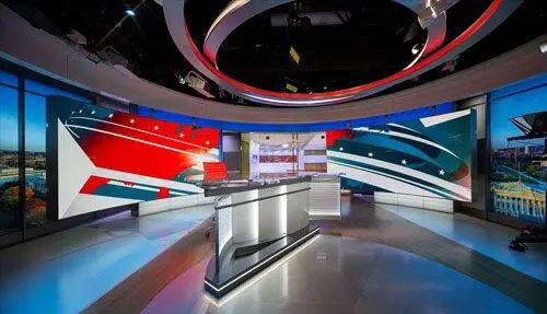 Modern studio with LED video wall and sleek lighting design