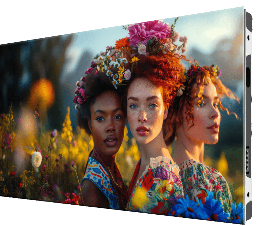 Front angle view of a Pantone color validated dvLED video indoor display screen