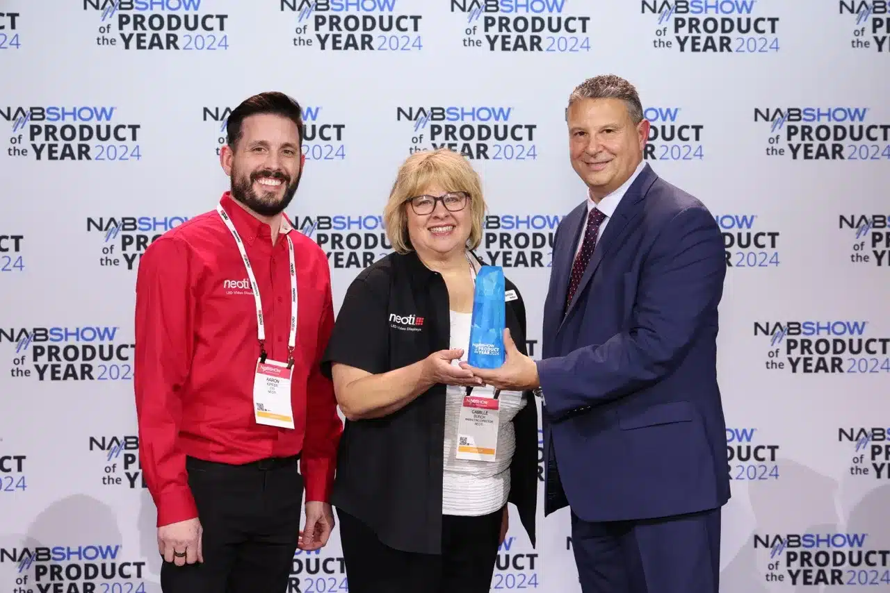 Neoti team receiving the 2024 NAB Show Product of the Year award